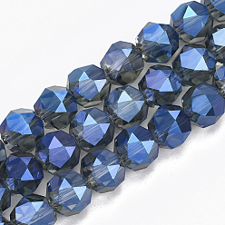 Marine Blue Electroplate Glass Beads Strands, Faceted, Round, Marine Blue, 11.5x11mm, Hole: 1.5mm, about 60pcs/strand, 26.3 inch