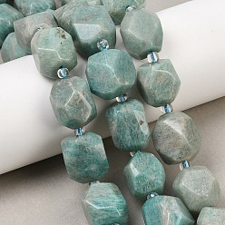 Амазонит Природных амазонит бисер нитей, овальные, граненые, с бисером, 13~19x11~15.5x11~14 мм, отверстие : 0.8~1.2 мм, около 17~23 шт / нитка, 15.35''~15.75'' (39~40 см)