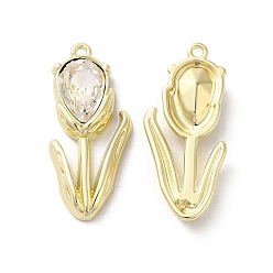 Прозрачный Подвески из сплава, со стеклом, золотой свет, без свинца и без кадмия, тюльпан цветок жизни очарование, прозрачные, 32x14x5.5 мм, отверстие : 1.6 мм