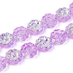 Фиолетовый Гальванизируйте прозрачное стекло бисер нитей, цветка сливы, с покрытием AB цвета, фиолетовые, 14~14.5x14~14.5x6~6.5 мм, отверстие : 1~1.2 мм, около 45 шт / нитка, 24.41~24.80 дюйм (62~63 см)