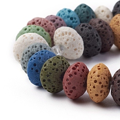 Mixed Color Natural Lava Rock Beads Strands, Dyed, Rondelle, Mixed Color, 9x5~5.5mm, Hole: 2mm, about 37 pcs/Strand, 7.87 inch(20cm)