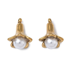 Золотой 304 подвески из нержавеющей стали, цветочный шарм, с пластиковой имитационной жемчужиной, золотые, 15.5x11x10.5 мм, отверстие : 2 мм