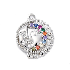Платинированный Латунные микро проложить кубического циркония подвески, без кадмия, без никеля и без свинца, прелести лица, Реальная платина, 20x16x2.5 мм, отверстие : 1.6 мм