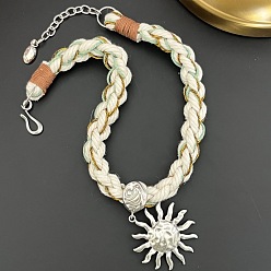 Платина Женские ожерелья из плетеного хлопкового шнура с подвеской в виде солнца из латуни, платина, 16.54 дюйм (42 см)