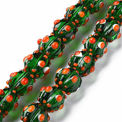 Зеленый Прозрачные бусинки лэмпворк ручной работы бугристые нити, тыква, зелёные, 9.5~10.5x12.5~13.5 мм, отверстие : 2 мм, около 50 шт / нитка, 20.08 дюйм (51 см)