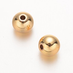 Настоящее золото 18K Круглых бусин латунные, реальный 18 k позолоченный, 8 мм, отверстие : 2 мм