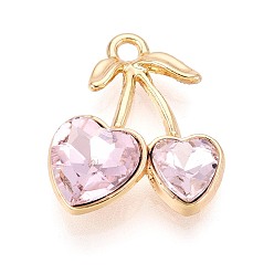 Розовый Подвески из сплава и страза, вишня, золотые, светло-розовый, 19x16x5.5~6 мм, отверстие : 1.8 мм