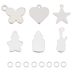 Couleur Acier Inoxydable Pendentifs en acier inoxydable, couleur inox, 304 pcs / boîte