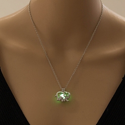 Light Green Alloy Elephant Pendant Necklaces, Cable Chain Necklaces, with Luminous Stone, Light Green, 17.72 inch(45cm)