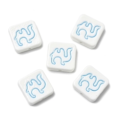 Небесно-голубой Фарфоровые бусины ручной работы, квадрат и верблюд, пастельный фарфор, голубой, 20x20x7 мм, отверстие : 2 мм