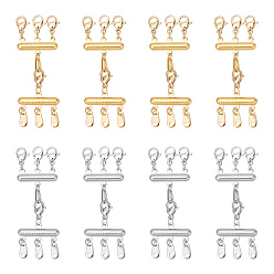 Золотой & Цвет Нержавеющей Стали 8 шт. 2 цвета 304 многорядные застежки из нержавеющей стали с карабинами, многослойные застежки для ожерелий, несколько разъемов разделителя ожерелья, золотые и нержавеющая сталь цвет, 59~60x20 мм, 4 шт / цвет