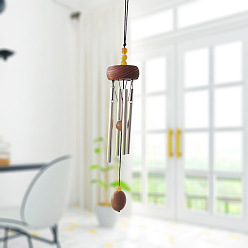 Rosy Brown Wood & Ceramic Beads Wind Chime, Aluminium Tube Hanging Ornaments, for Window Home Garden Balcony Decoration, Rosy Brown, 270x40mm