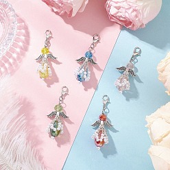 Античный Серебристый & Платиновый Подвеска в виде ангела из стекла и пластика ABS с имитацией жемчуга, с цинковым сплавом застежками омаров коготь, старинное серебро и платина, 52.5 мм