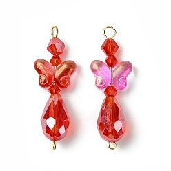 Красный Подвески для соединителей стеклянных звеньев, капля с бабочкой, красные, 43x14.5x10 мм, отверстие : 2 мм, 2 шт / комплект