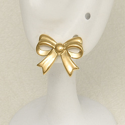 Золотой 304 серьги-гвоздики из нержавеющей стали с бантом, золотые, 13x15 мм