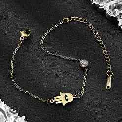 Palm 201 трос из нержавеющей стали цепи браслеты, 201 браслеты из нержавеющей стали ссылка для женщин, со стразами, реальный 18 k позолоченный, ладони с глаз, 6-3/4 дюйм (17.1 см)