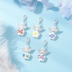 (52) Непрозрачная лаванда Ручной работы фарфора украшения кулон, цветочный ангел, с бусинами из АБС-пластика, имитирующими жемчуг, и застежками-лобстерами из цинкового сплава, разноцветные, 42 мм