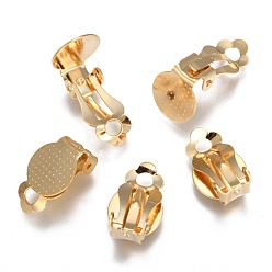 Golden 304 Stainless Steel Clip-on Earring Findings, with Round Flat Pad, Flat Round, Golden, Tray: 9.8mm, 16x10x7mm