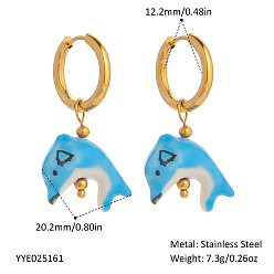 Dolphin Серьги из 304 нержавеющей стали, Подвески из фарфора ручной работы для женщин, золотые, дельфин, 20.2 мм