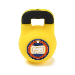Yellow Gym Equipment Theme Silicone Focal Bead, Kettlebell, Yellow, 30x21x17.5mm, Hole: 3mm