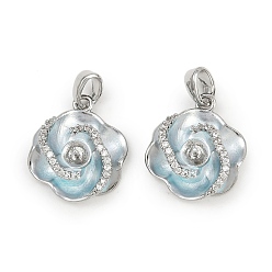 Платина Медные залоги, с кубического циркония и эмали, цветок, платина, 17x14.5x5.5 мм, отверстие : 4.5x3 мм, штифты : 0.7 мм