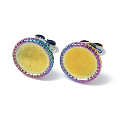 Rainbow Color Ионное покрытие (ip) 304 детали серьги-гвоздики из нержавеющей стали, плоские круглые серьги, с уха орехов, Радуга цветов, лоток : 10 мм, 12 мм, штифты : 0.7 мм