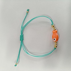 Оранжевый Регулируемые браслеты с подвесками в виде плетеных фарфоровых рыбок, плетеные браслеты из нейлонового шнура для женщин, с латунным, оранжевые, 11.02 дюйм (28 см)