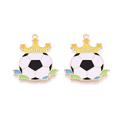 Светло-хаки Подвески из эмали и сплава, футбольные и коронные подвески, золотые, светлый хаки, 30x26x1 мм, отверстие : 1.2 мм