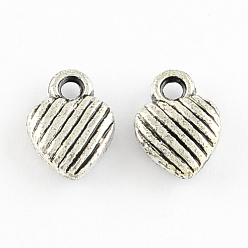 Antique Silver Antique Silver Acrylic Pendants, Heart with Black Stripe, 12x8.5x4mm, Hole: 2mm, about 2780pcs/500g