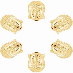 Doré  Perles en laiton, tête de bouddha, or, 11x9x8.5mm, Trou: 1.5mm, 6 pcs / boîte