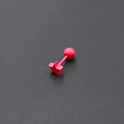 Темно-Розовый Окрашенные в 316l хирургические серьги из нержавеющей стали для хряща, звезда, темно-розовыми, 6x5 мм