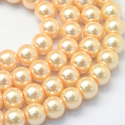 Moccasin Baking Painted Pearlized Glass Pearl Round Bead Strands, Moccasin, 4~5mm, Hole: 1mm, about 210pcs/strand, 31.4 inch