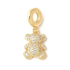 Настоящее золото 18K Латунное микропейв с кубическим цирконием европейские подвески с подвесками, без кадмия и без свинца, медведь, реальный 18 k позолоченный, 27.5 мм, отверстие : 4.5 мм