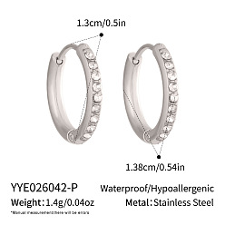 Stainless Steel Color 304 Stainless Steel Micro Pave Cubic Zirconia Huggie Hoop Earrings for Women, Stainless Steel Color, 13.8x13mm