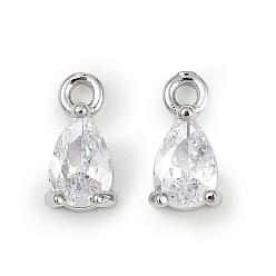 Прозрачный Латунные микро проложить кубического циркония подвески, слезинки, без кадмия, без никеля и без свинца, платина, прозрачные, 9x4.5x3 мм, отверстие : 1.2 мм
