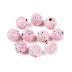 Pink Гальванические непрозрачные акриловые бусины, круглые, серебристого металла, обвитыми, розовые, 9.5 мм, отверстие : 2 мм, Около 1000 шт / 500 г