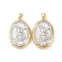 Настоящее золото 18K Латунные религиозные подвески, овал со святым Михаилом, стойки покрытие, долговечный, без свинца и без кадмия, с целью перехода в кольце, реальный 18 k позолоченный, 30x19.5x5.5 мм, отверстие : 5x3 мм