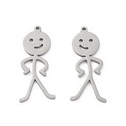 Нержавеющая Сталь Цвет Не тускнеющие 304 подвески из нержавеющей стали, человеческое обаяние, цвет нержавеющей стали, 37x16x1.5 мм, отверстие : 1.4 мм