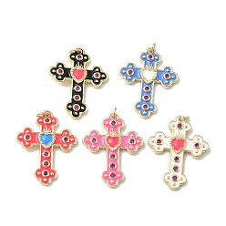 (52) Непрозрачная лаванда Латунные микро проложить кубического циркония подвески, с эмалью, крест прелести, долговечный, без кадмия и без свинца, стойки покрытие, реальный 18 k позолоченный, разноцветные, 31.5x25x3 мм, Перейти кольцо: 5x1 мм, внутренний диаметр: 3 мм