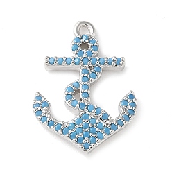 Темно-Голубой Латунные микро проложить кубического циркония подвески, Якорь прелести, без кадмия и без свинца, долговечный, стойки покрытие, платина, глубокое синее небо, 21x15.5x2.5 мм, отверстие : 1.4 мм