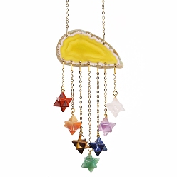 Золотистый Подвески из кусочков натурального агата, с гексаграммой/сердцем из смешанных драгоценных камней, золотые, 210 мм