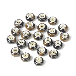 Peru Rondelle Resin European Beads, Large Hole Beads, Imitation Stones, with Silver Tone Brass Double Cores, Peru, 13.5x8mm, Hole: 5mm