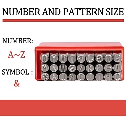 Platinum Iron Seal Stamps Set, for Imprinting Metal, Wood, Plastic, Leather, Including Letter A~Z and Ampersand, Platinum, 64.5x10.5x10.5mm, 27pcs/box