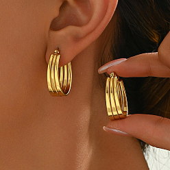 Золотой Тройные серьги-кольца из нержавеющей стали в форме буквы С, золотые, 27x9 мм