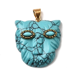 Синтетическая Бирюза Синтетические бирюзовые подвески, подвески с леопардовым принтом и латунной фурнитурой и петлями, золотые, 32.5x29x10 мм, отверстие : 6x4 мм