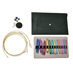 Черный Наборы для вязания своими руками, включают в себя сумки из искусственной кожи, алюминий крючки, стальной проволоки, штифты и трубки из нержавеющей стали, пластиковая прокладка, алюминиевый колпачок, чёрные, мешок упаковки: 16.3x26.8x1.5см