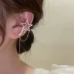 Звезда Серьги-каффы из сплава для женщин, с фианитами и искусственным жемчугом, звезда, 15 мм