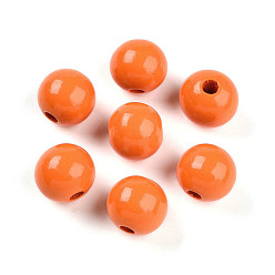 Темно-Оранжевый Расписные бусы из натурального дерева, круглые, темно-оранжевый, 16 мм, отверстие : 4 мм