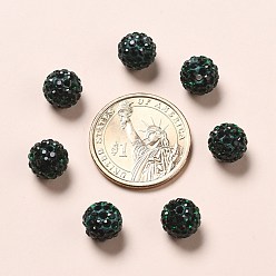 Emerald Pave Disco Ball Beads, Polymer Clay Rhinestone Beads, Round, Emerald, PP13(1.9~2mm), 6 Rows Rhinestone, 10mm, Hole: 1.5mm