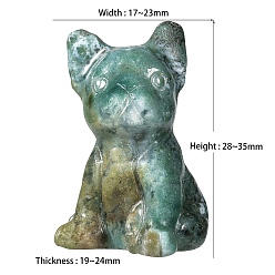 Мосс Агат Резные фигурки исцеления собак из натурального мохового агата, для украшения домашнего рабочего стола, 170~230x190~240x280~350 мм